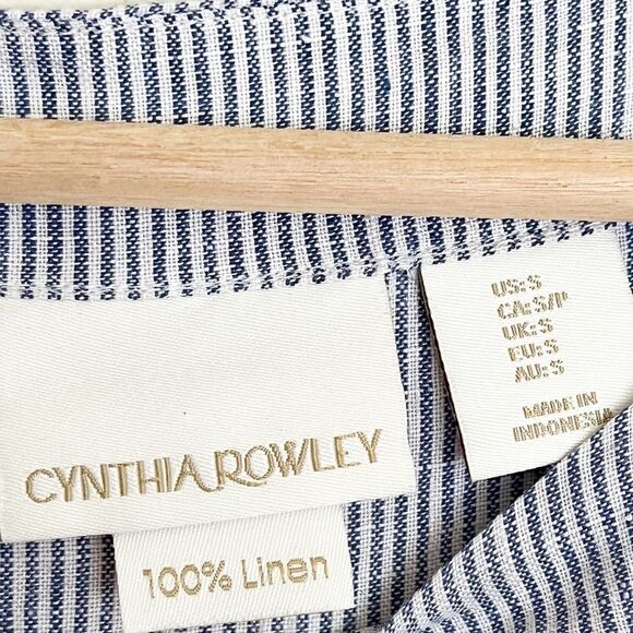 Cynthia Rowley Striped Linen Bell Sleeve Top Womens Size S Blue Casual Coastal - Picture 4 of 6